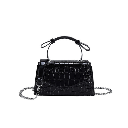 Cross-border bags for women  new style simple and fashionable patent leather shiny hand-held shoulder crossbody bag stone pattern small square bag