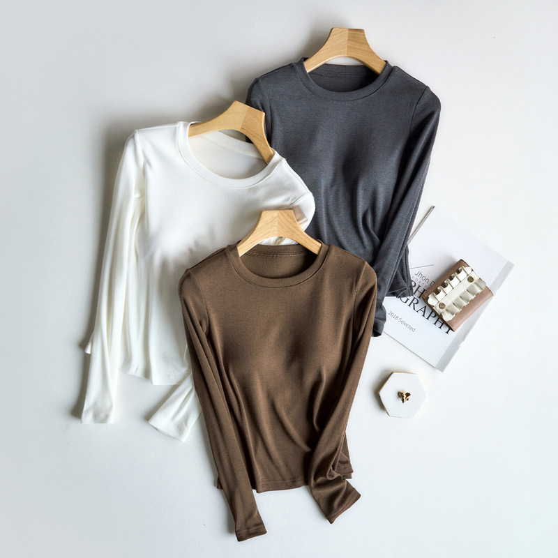 Long-Sleeved Bottoming Shirt with Breast Pads for Women, Autumn Clothes 2025 New Style, Single-Piece Bra All-In-One Bottoming Top for Inner Wear and Outer Wear