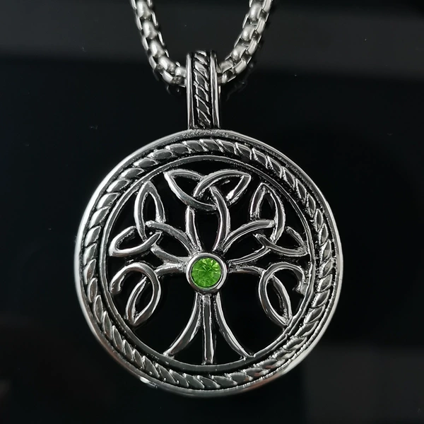 Steel color, green diamond, single pendant