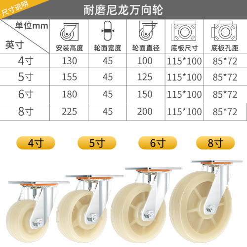 Hot selling Mixiang industrial heavy duty nylon casters square gate trolley casters wear-resistant and durable nylon wheels