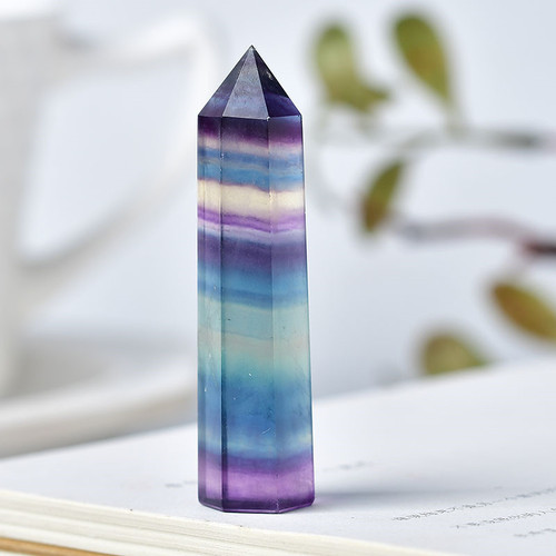 Amazon natural colorful fluorite crystal column ornaments single pointed hexagonal prism green fluorite purple fluorite crystal column wholesale