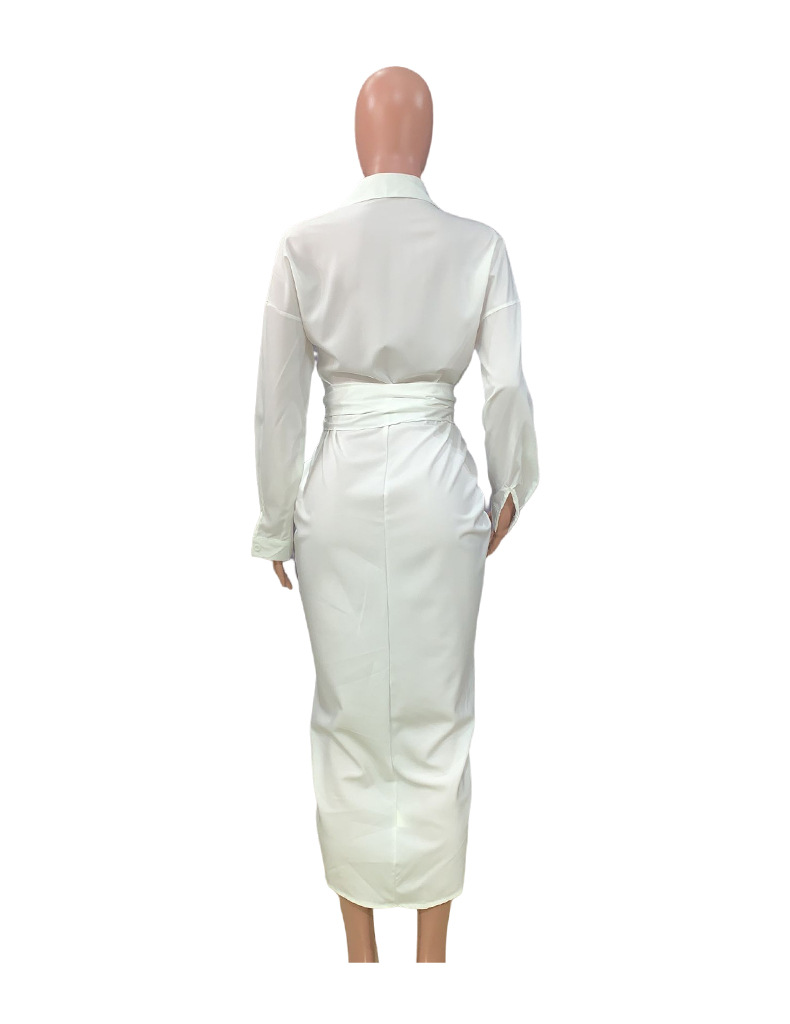 Title 12, Damenmode Einfarbiges Langarm Hemdkleid Stilvol...