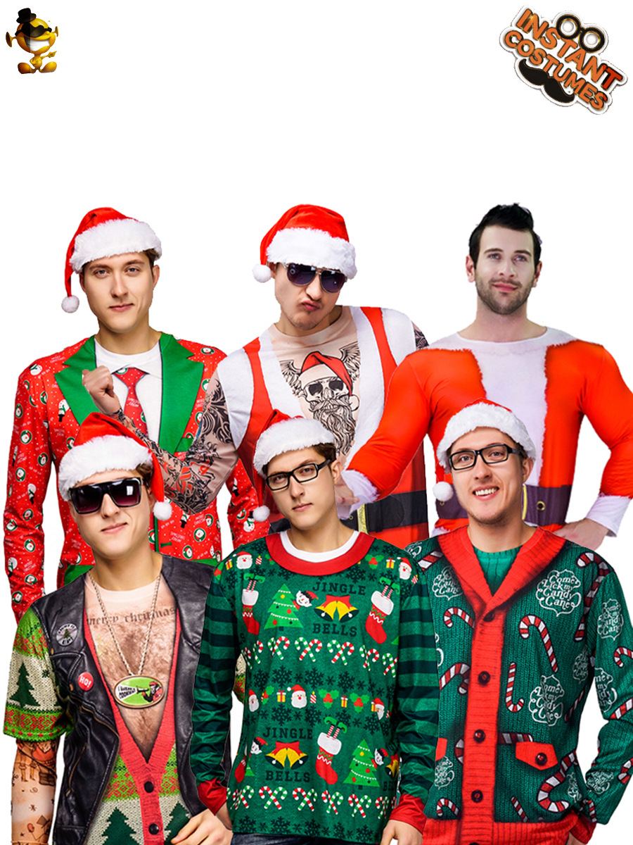 Navidad adulto hombres Navidad 3D impreso suéter de manga larga Camiseta etapa traje de rendimiento traje de cosplay ropa