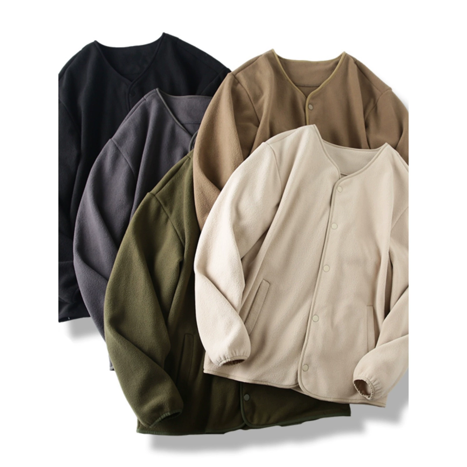 Двусторонний полярный флис Японская осенне-зимняя мужская и женская Пара Ретро без воротника флисовый ветрозащитный Теплый кардиган куртка