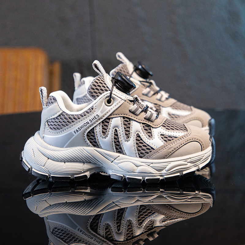 Kids Breathable Mesh Sneakers With Easy Turn Knob, Lightweight Casual Shoes For Boys And Girls, Big Kids Fashion Sports Walking Shoes_voghion.com