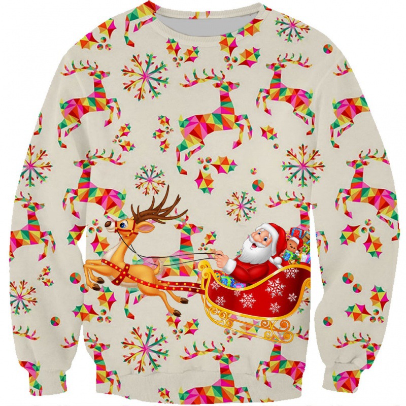 Sudadera con capucha y cuello redondo para hombre con estampado digital 3D de Papá Noel y pareja holgada_voghion.com