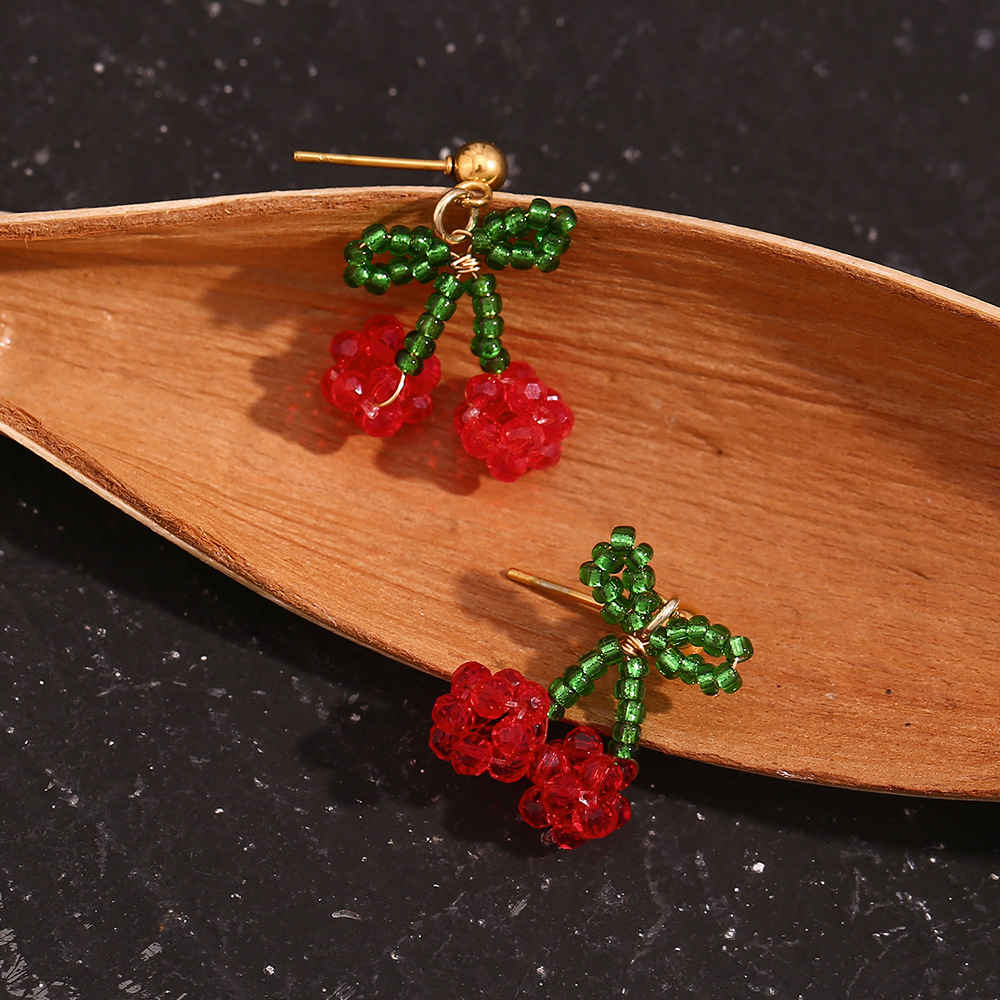 Bow Raspberry Colored Stainless Steel Stud Earrings