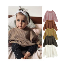 9色现货欧美森系跨境婴儿a类纯棉针织圆领男童女童毛衣打底套头衫