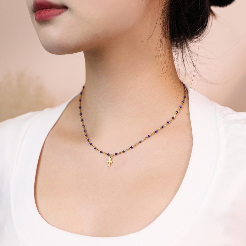 5g Weight Pendant Necklace Classification 1 Piece Quantity Daily, Street Occasion Stainless Steel, Titanium Steel Material Cross Pattern Women's Gender Enamel, Plating Design Simple Style Style Stainless Steel Titanium Steel Simple Style Cross Enamel Plating Pendant Necklace 14