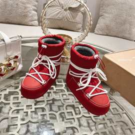 高端小众2024冬季防水羽绒布厚底交叉绑带羊毛加厚保暖短靴雪地靴