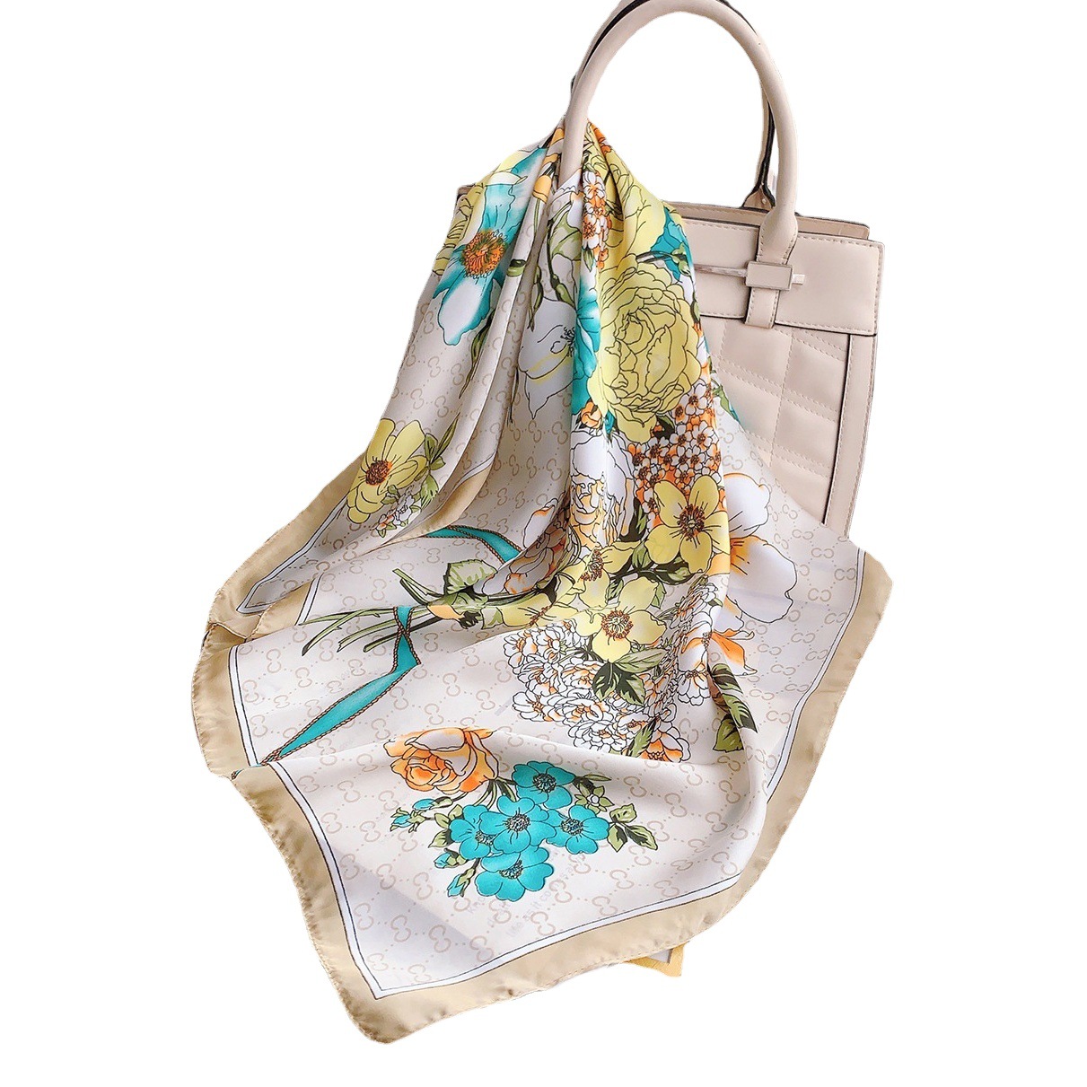 Regalo del día de la madre Siya 2024 nueva bufanda de seda de imitación para mujer, elegante y moderna con bufanda para el cuello con decoración de flores de peonía.