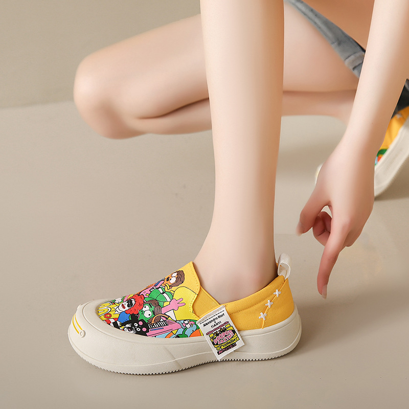 2024 New Women's Flat Slip-on Ankle Boots Exotic Fabric Shoes Korean Style Fashion Casual Canvas Shoes Wholesale