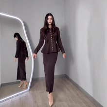 亚马逊欧美跨境2025年秋季新款通勤风优雅知性长袖长裙套装连衣裙