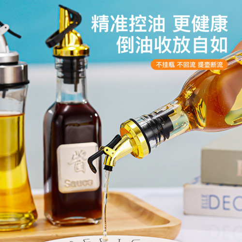 Oil nozzle and funnel lid, plastic oil bottle spout with leak-proof, auto-open/close feature—wholesale kitchen soy sauce and vinegar bottle stoppers with pouring device