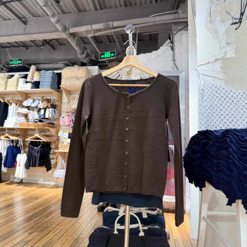 Bm New Round Neck Eyelet Cut Out Long-Sleeved Knitted Cardigan Bm Autumn and Winter Pure Lust Elegant Slim Versatile Jacket Top