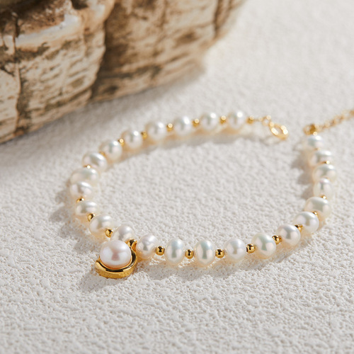 S925 Pure Silver Natural Pearl Pendant Bracelet for Women, Delicate Silver, High-End Charm, Xiaohongshu Decorations Wholesale