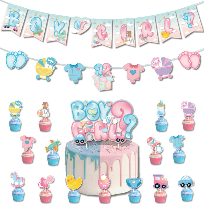 跨境性别揭示派对BoyOrGirl拉旗气球baby shower印婴派对装饰用品|undefined