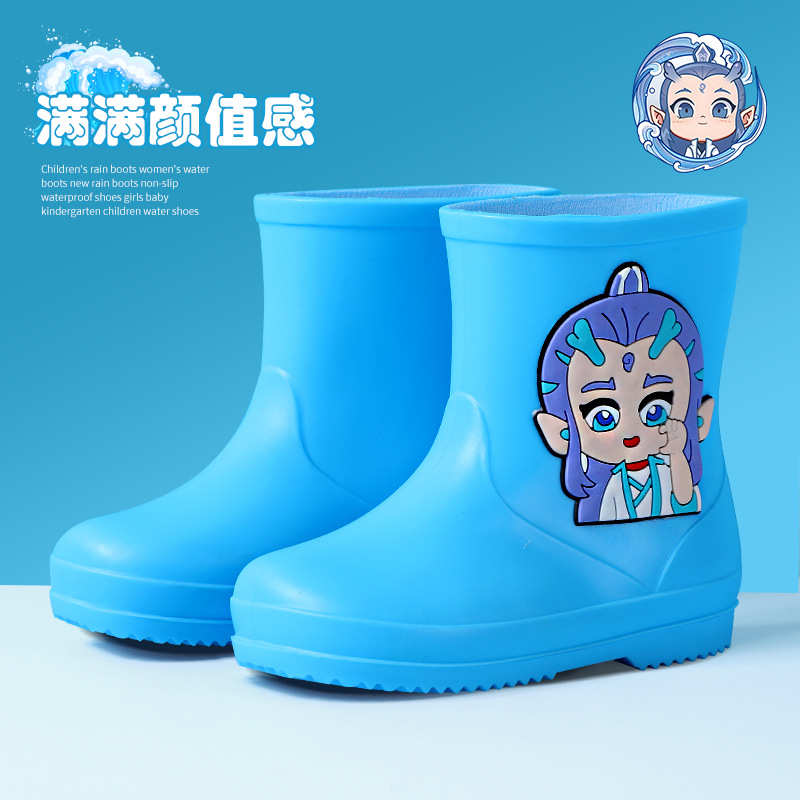 Bebés zapatos impermeables para niños, dibujos animados lindos para niños y niñas, jardín de infantes, zapatos impermeables para niños mayores, zapatos de lluvia antideslizantes y veludo