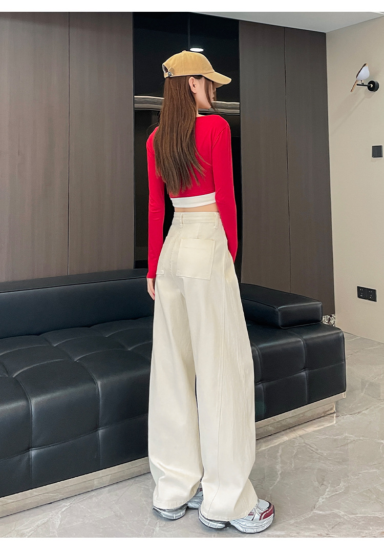 Light blue straight-leg wide-leg jeans for women, Spring 2025 new style loose and slimming Hong Kong-style high-waisted narrow pants pic 19