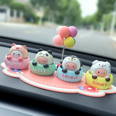 Car ornaments Celebrity Car Center Console, Car - pink-pig-green-panda-blue-penguin-yellow-puppy-minnie-colorful-balloon-ornaments-large-mo-pink-cushion