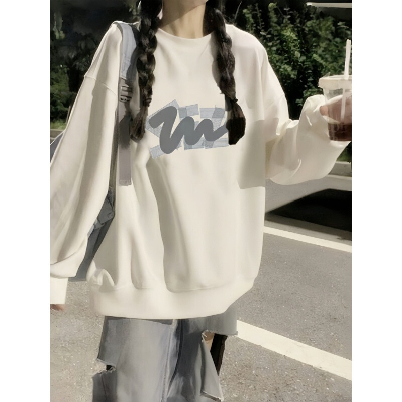 Round Neck Sweatshirt 2025 Spring, Autumn and Winter Loose Velvet Printed Long-Sleeved Student Fat Girl Casual Hooded Top Export Round Neck Sweatshirt 2025 Spring, Autumn and Winter Loose Velvet Printed Long-Sleeved Student Fat Girl Casual Hooded Top Export