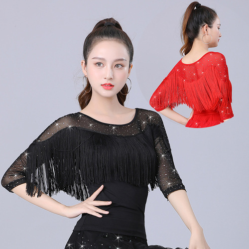 Modern dance tops for women, new practice clothes, square dance clothes, fashionable ballroom dance clothes, ballroom dance, Latin dance short sleeves