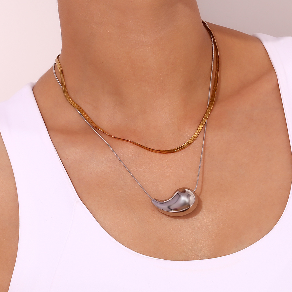 304 Stainless Steel Chain Material 18K Gold Plating Color 1 Piece Quantity PVD Coated Real Gold Plated 18K Gold Solid Color 304 Stainless Steel Simple Style Waterproof Non Tarnish 304 Stainless Steel Pendant Necklace