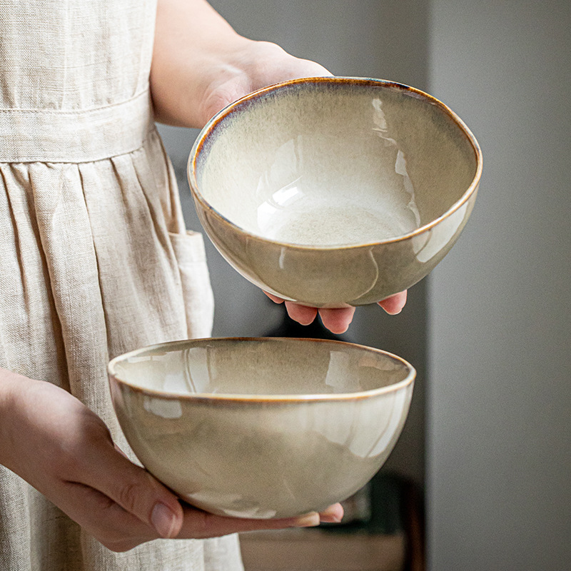Tazón de fideos nostálgicos anticuados Tazón de cerámica de 5,5 pulgadas Tazón de desayuno engrosado horno irregular en ensaladera exportación transfronteriza