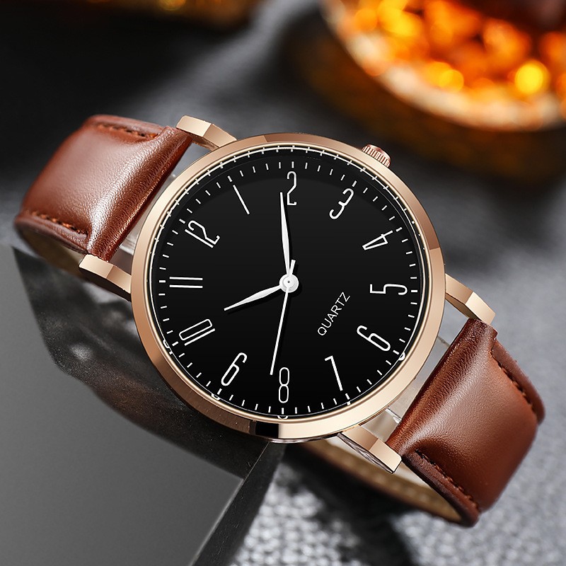 Popular foreign trade item: waterproof simple leather strap watch for men, casual cross-border new model, wholesale quartz watches