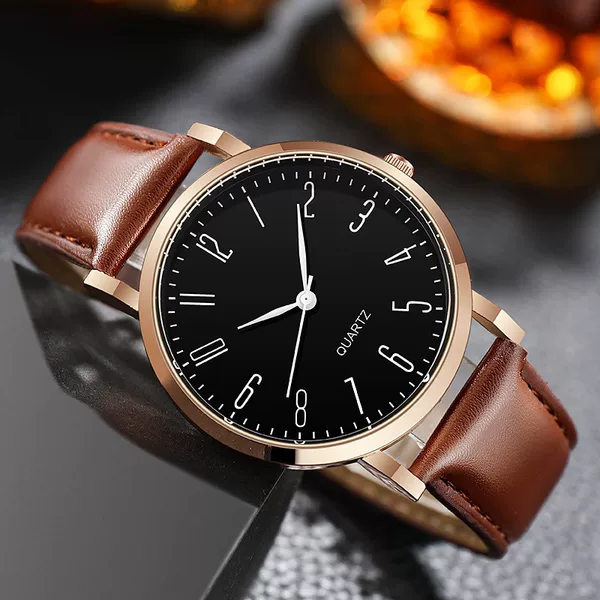 Popular foreign trade item: waterproof simple leather strap watch for men, casual cross-border new model, wholesale quartz watches
