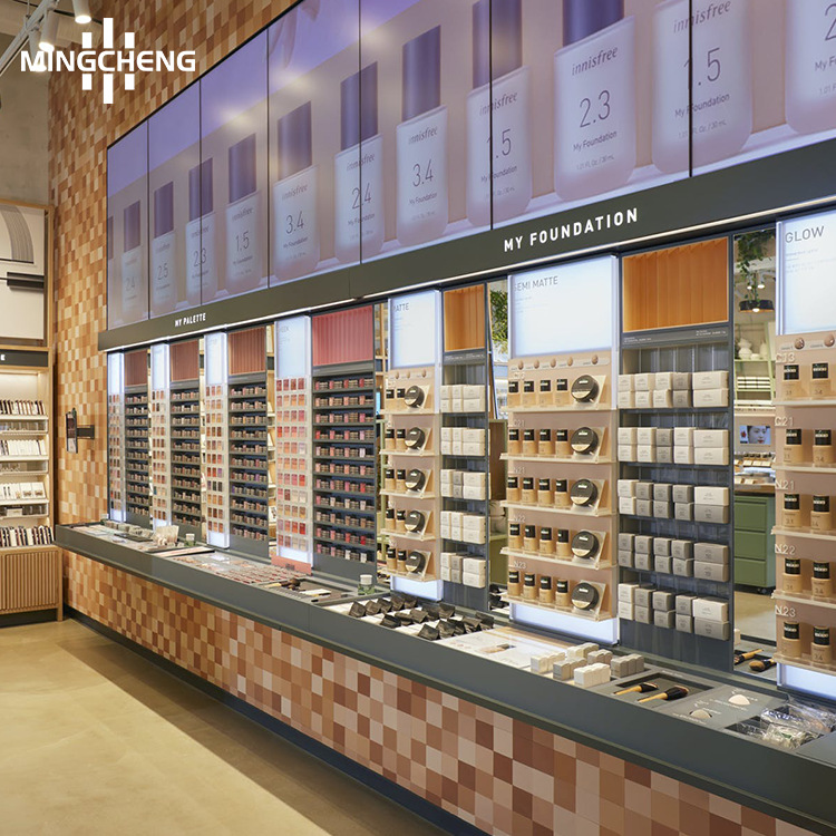 彩妆大师体验店墙面粉底液遮瑕粉亚克力展柜粉饼修容化妆品展示柜