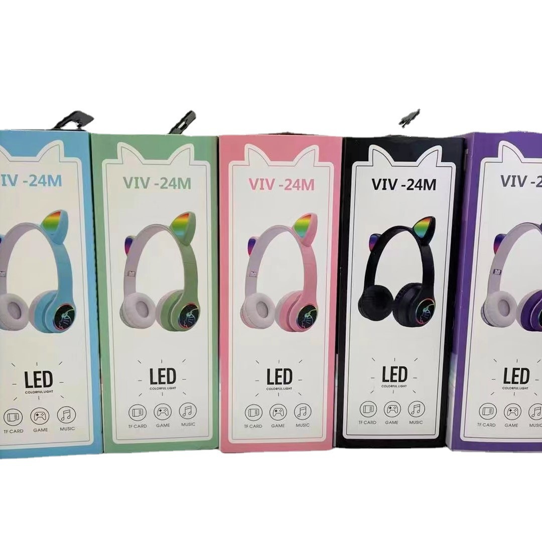Nuevo VIV-24M luminoso orejas de gato bajo tarjeta plegable auricular inalámbrico respiración luz auricular Bluetooth