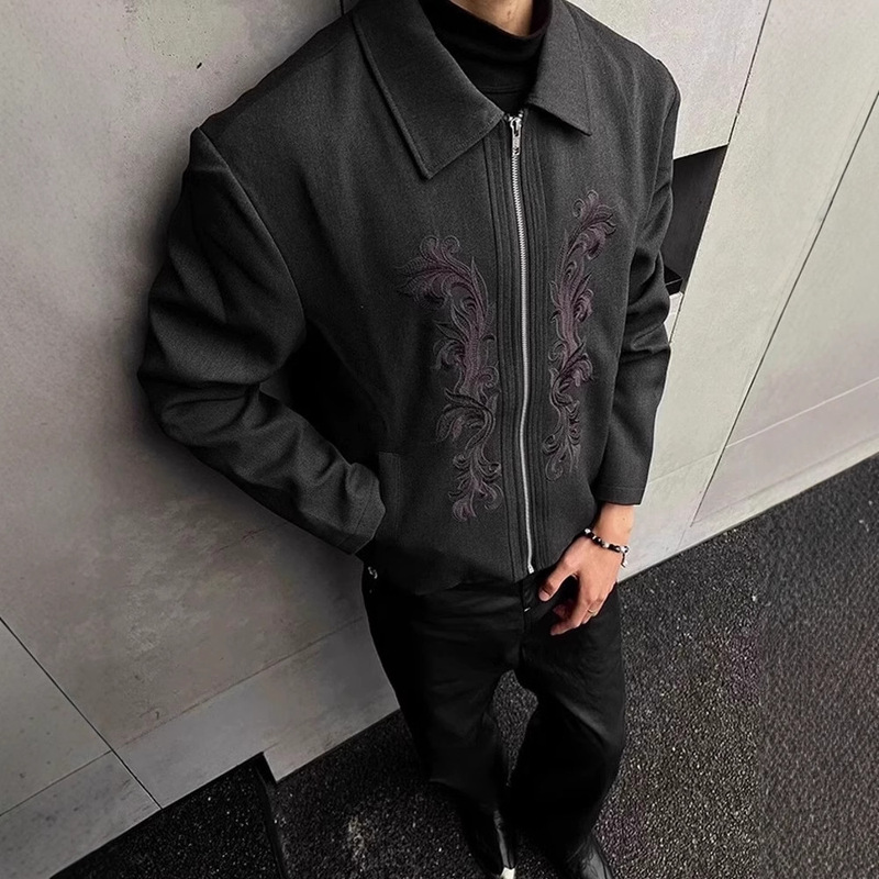 Chinese Palace Style Embroidered Carved Western Jacket Men's Black Short Shoulder Pad High-grade Baroque Spring Jacket