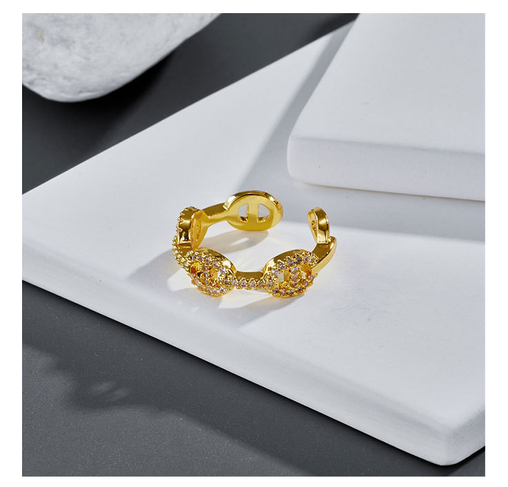 supply geometric simple zircon 18K gold-plated copper ring