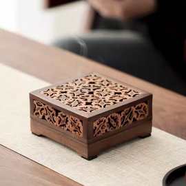 新中式核桃摆件盘香盒实木家用办公室茶室香炉家居摆件沉香香炉