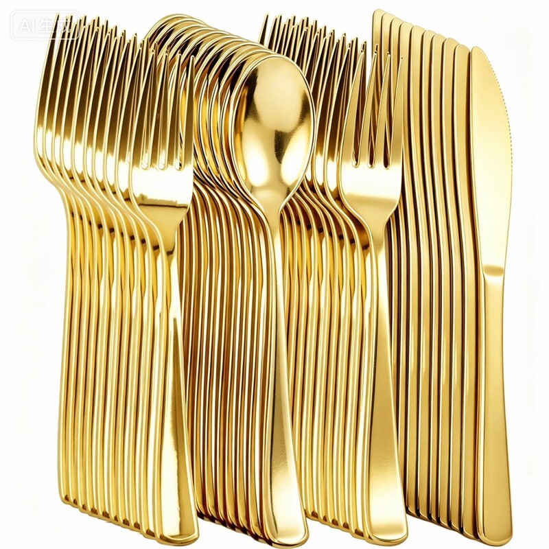 75-piece disposable UV gold-plated cutlery set, popular cross-border gold plastic tableware set, in-stock wholesale from manufacturer