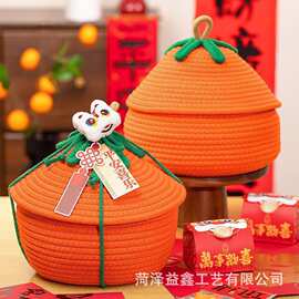 万圣节装饰收纳筐南瓜造型糖果零食储物筐带盖桌面收纳盒编织篮