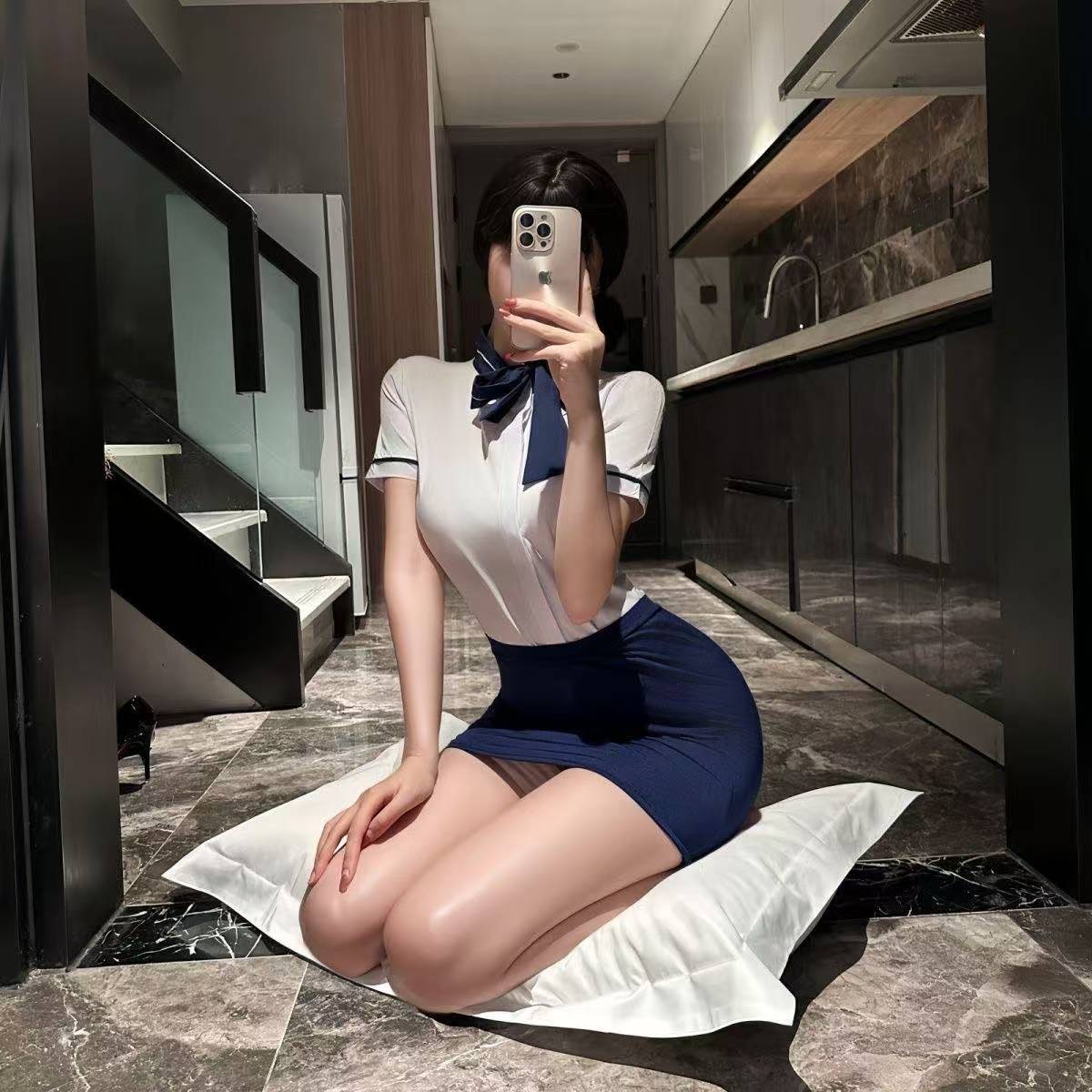 Stewardess Role Play Costume One Piece Flight Attendant Uniform Lingerie Polyester — detail image 6