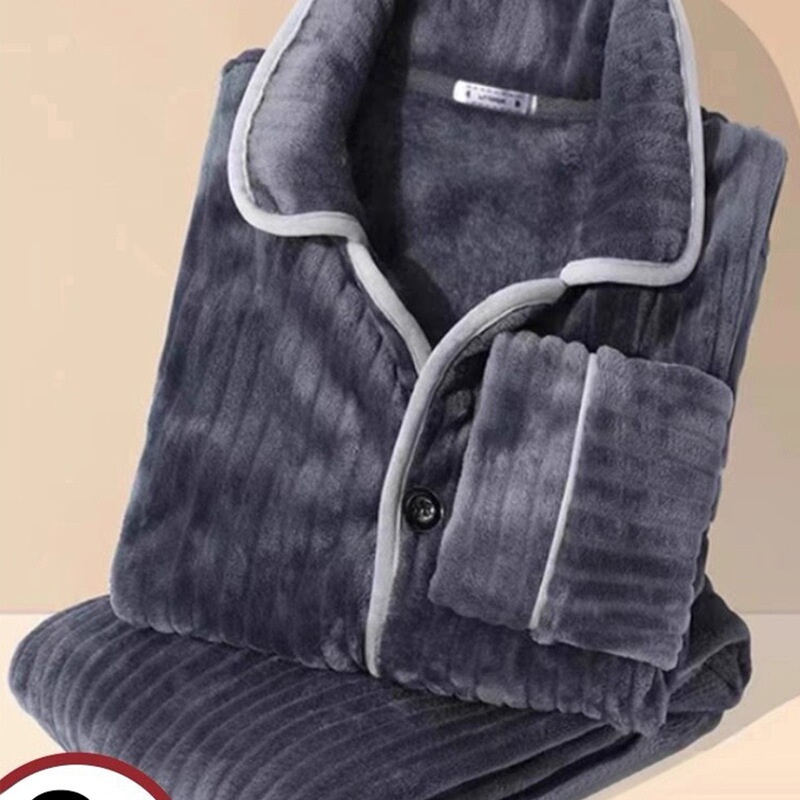 Warm Pajamas Men's Flannel Winter Thickeneded Fleece-Lined 2025 New Men's Coral Velvet Home Wear Set