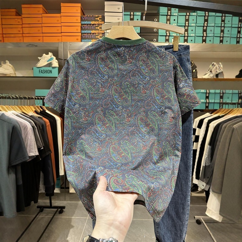 カシューフラワーファッションブランド Tシャツメンズ 2025 夏新韓国スタイルスリム半袖若者薄い半袖 Tシャツ|undefined