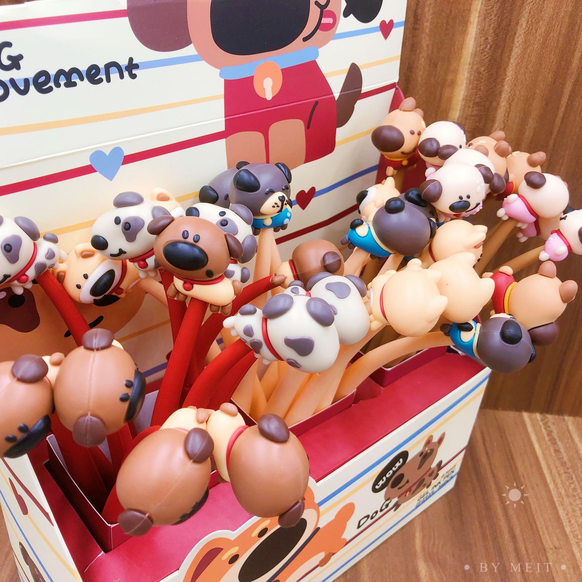 Dibujos animados de Corea suave silicona gel pluma cachorro perro de dibujos animados swing gel pen 48 unidades una caja