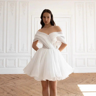 (Трансграничная торговля), белое короткое элегантное свадебное платье, Aliexpress, открытые плечи, подходит для подростков