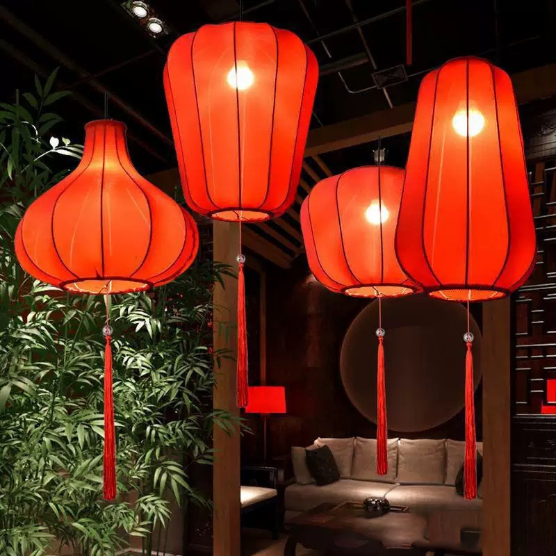 New Chinoiserie Elastic Fabric Lantern Red Creative Chandelier Restaurant Hot Pot Restaurant Wedding Corridor Decoration Special-Shaped Lantern