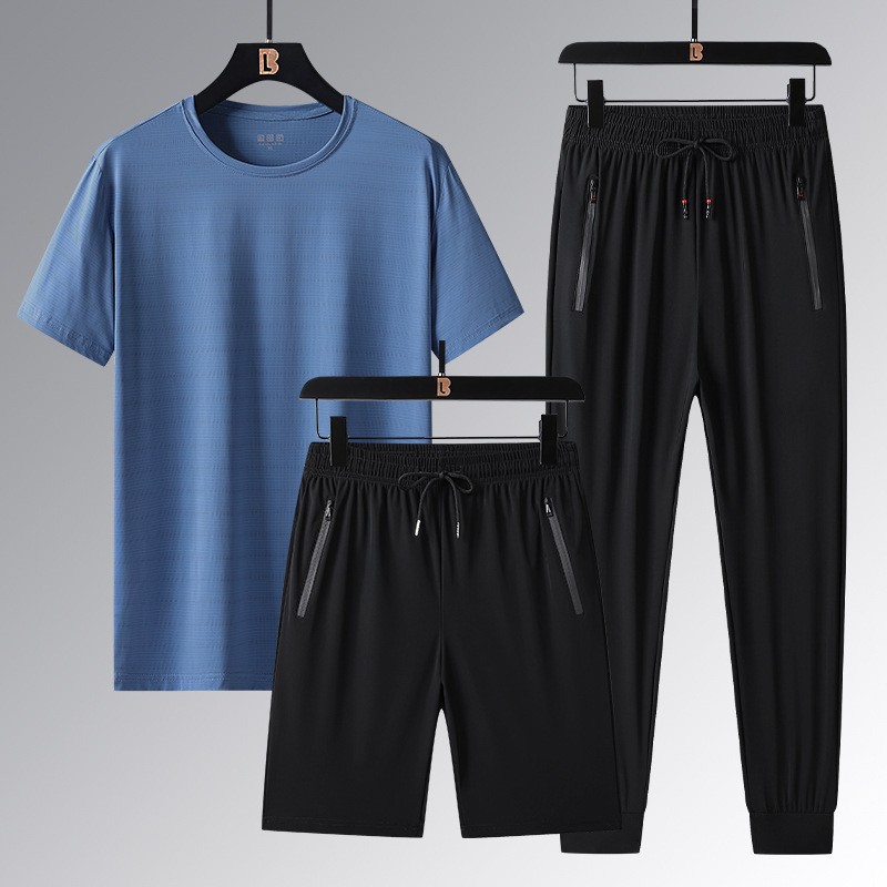 Hombre de verano helado rápido secado conjunto de tres piezas fresco y cómodo sudor transpirable juego de deportes casuales imprimible LOGO