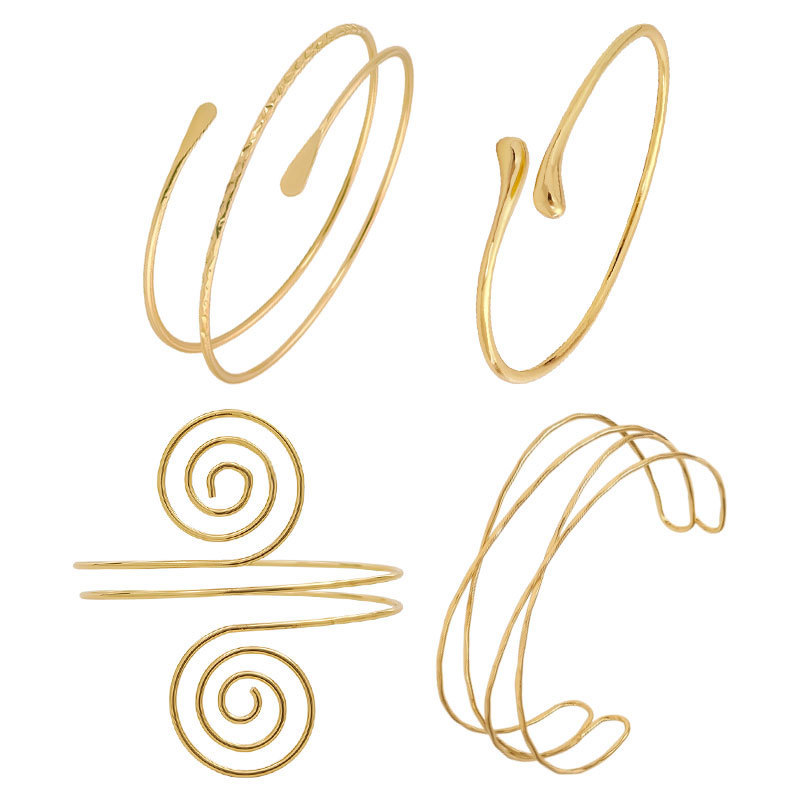 European and American Cross-Border Hot-Selling Fashion Metal Bracelet Open Four-Piece Armband Set Geometric Lines Cross Leaves European and American Cross-Border Hot-Selling Fashion Metal Bracelet Open Four-Piece Armband Set Geometric Lines Cross Leaves