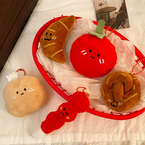 Cartoon Food Toy Plush Keychain Chicken Burger Doll Hook Ornament Fun Food Toy Restaurant Gift Wholesale