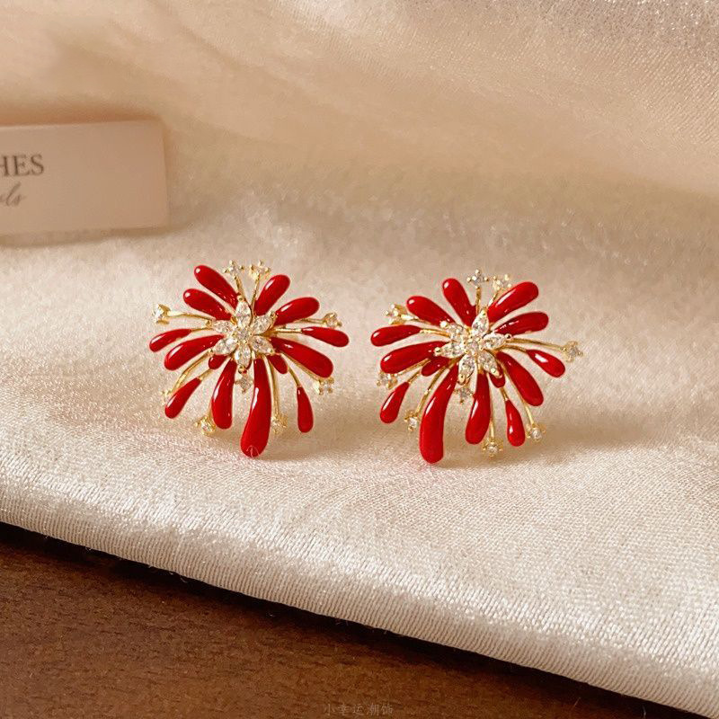 2026 nuevos fuegos artificiales festivos pendientes de piedra de microcromo rojo nuevo estilo chino de alta calidad temperamento amplio pendientes de orejas image 8