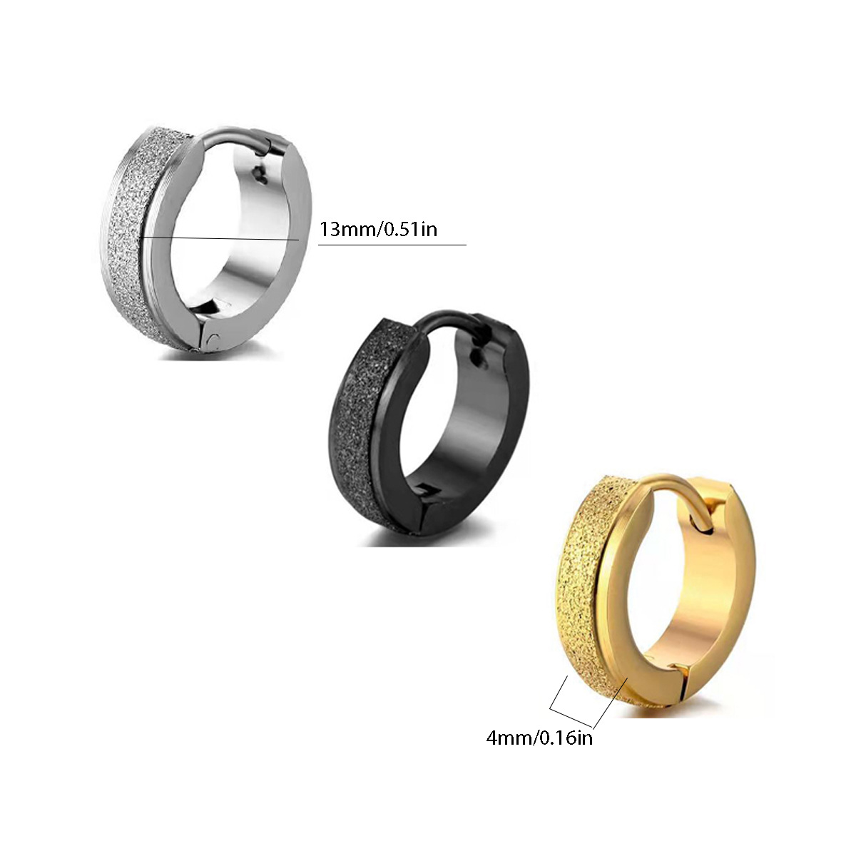 Boucles d'oreilles unisexes en acier titane, à clip, finition sablée, style manchettes et clous d'oreilles._voghion.com