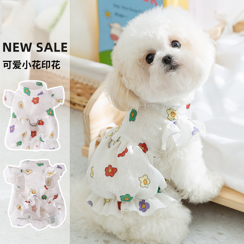 Primavera y verano perros delgados transpirables lindos vestidos de flores gatos falda princesa pet Teddy ropa de perro