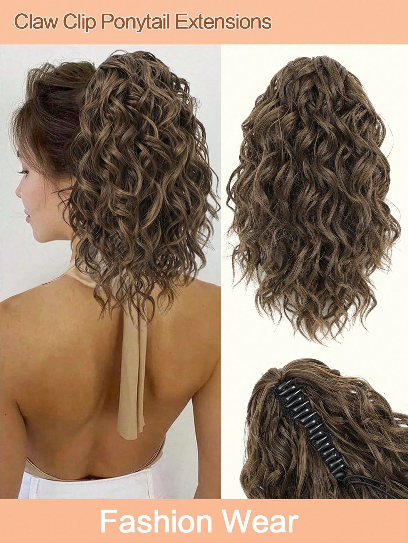 Short Curly Hair Claw Clip Ponytail Synthetic Drawstring Pony_voghion.com